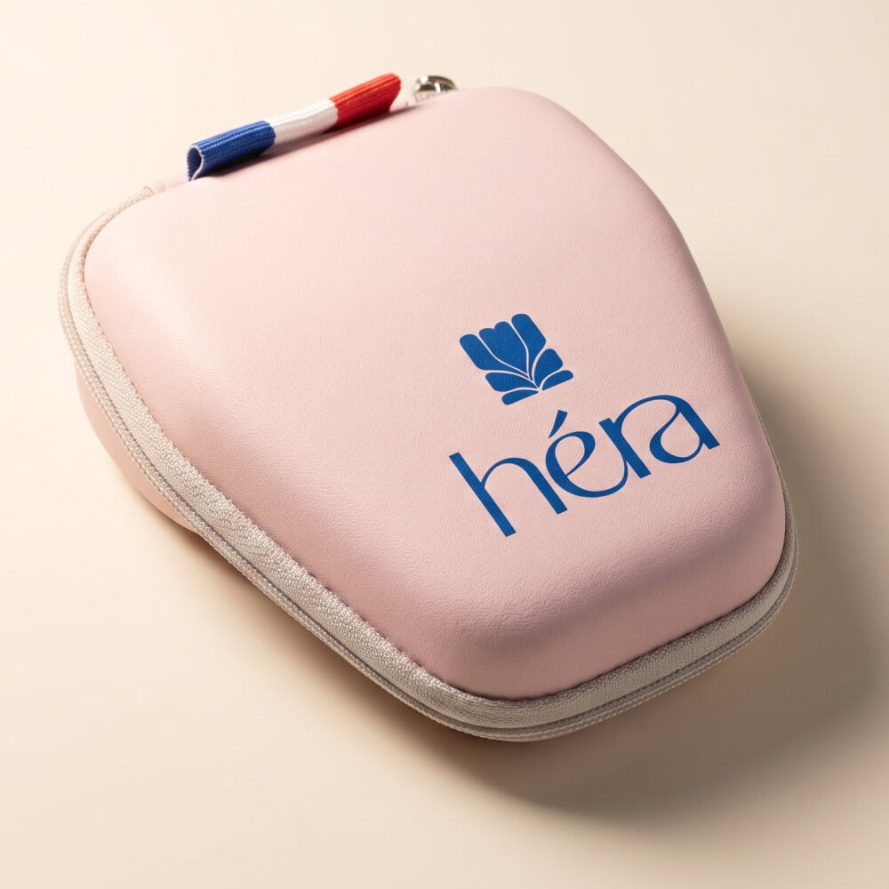 Étui de protection Héra rose poudré, format compact à fermeture zippée