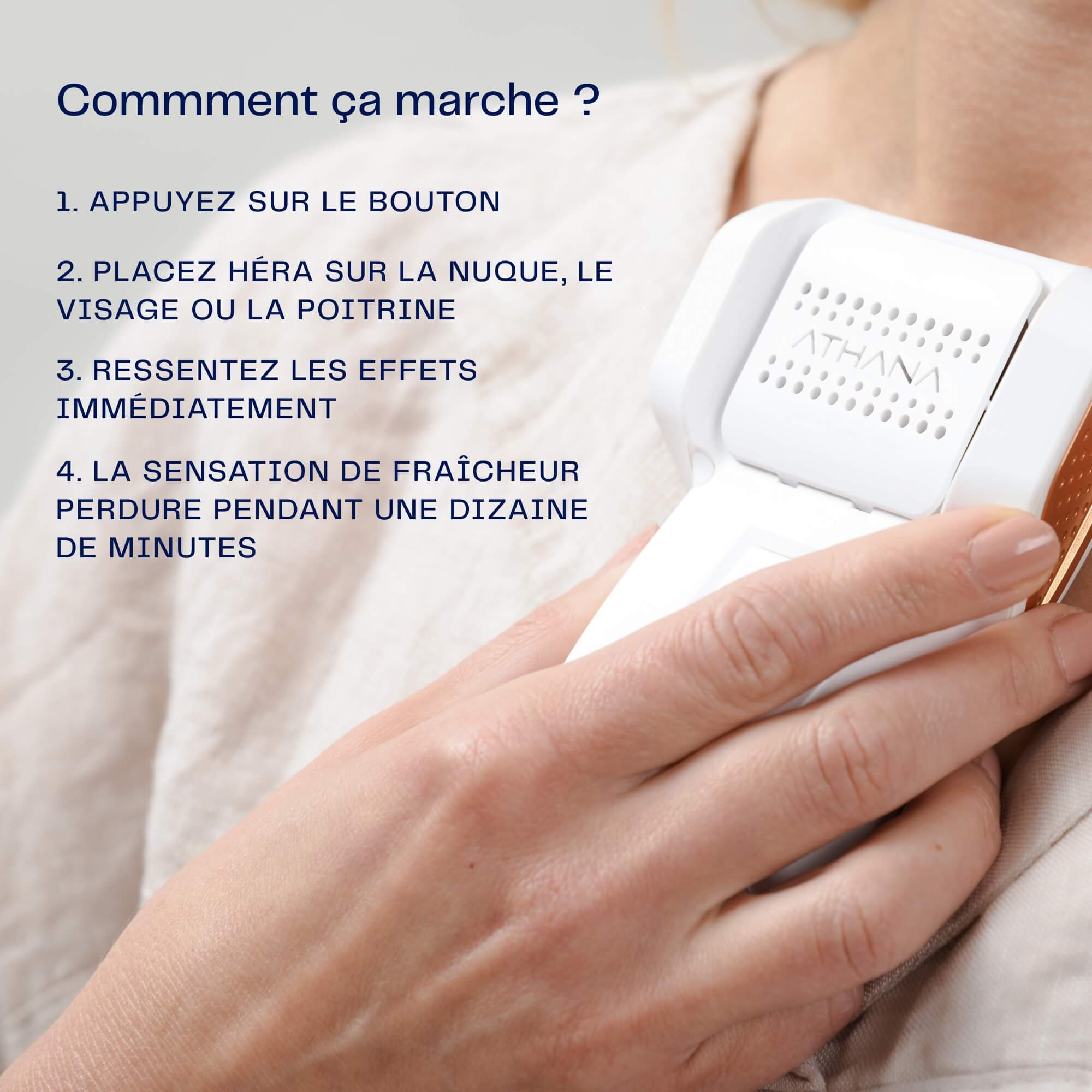 Image presque identique à la première, avec une légère variation du texte : la durée de fraîcheur indiquée est désormais « pendant une dizaine de minutes », en remplacement des « 1h30 ».